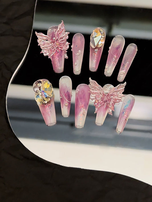 ' La Trouvaille' Unique Press on nails【PINK BUTTERFLY🦋】